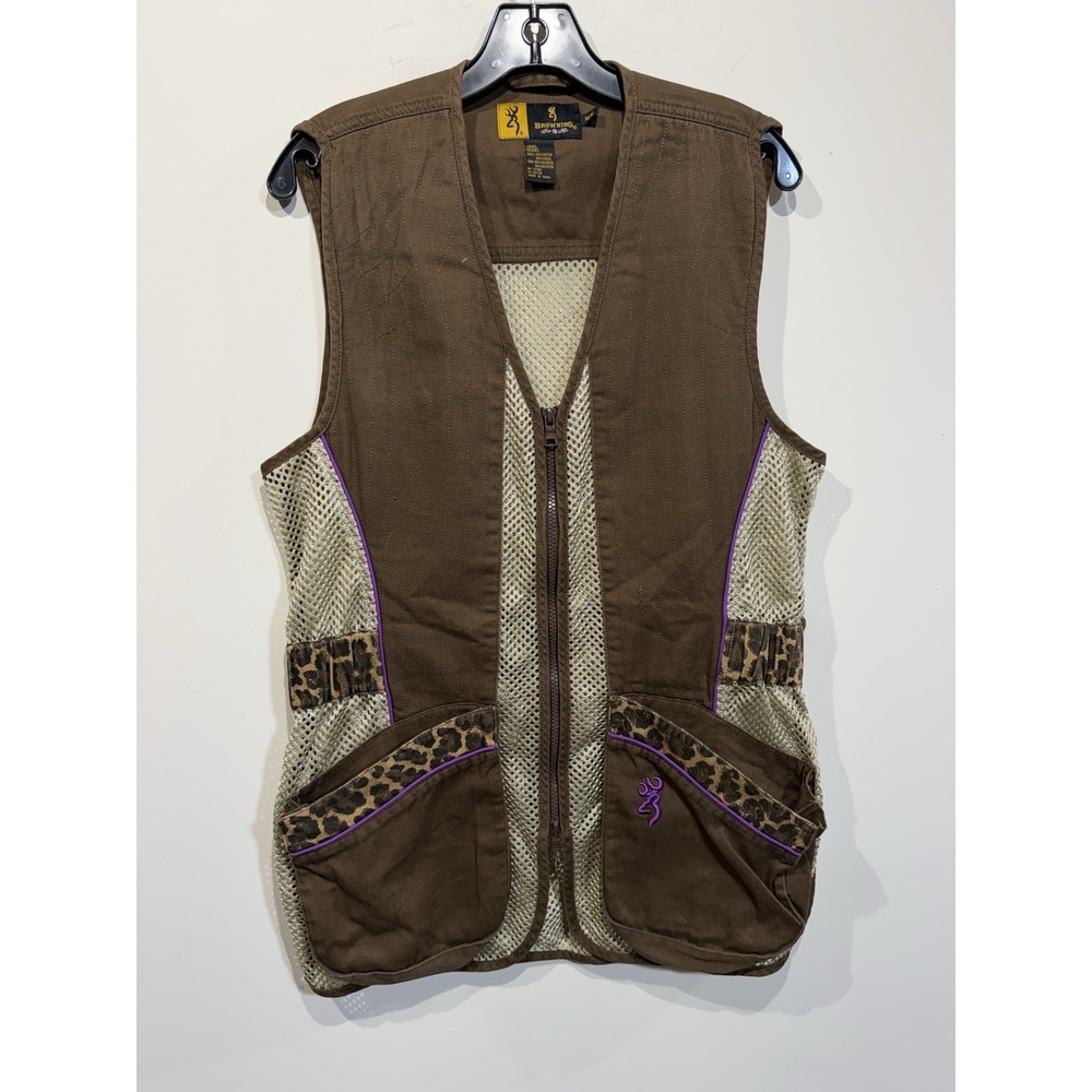 Browning For Her Women's M Sahara Shooting Vest Leopard Print Purple Trap Skeet